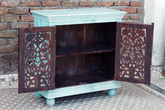 Antique Indian Jali Hand Carved Solid Wooden Cabinet Bluewash 89x40x90cm A0223